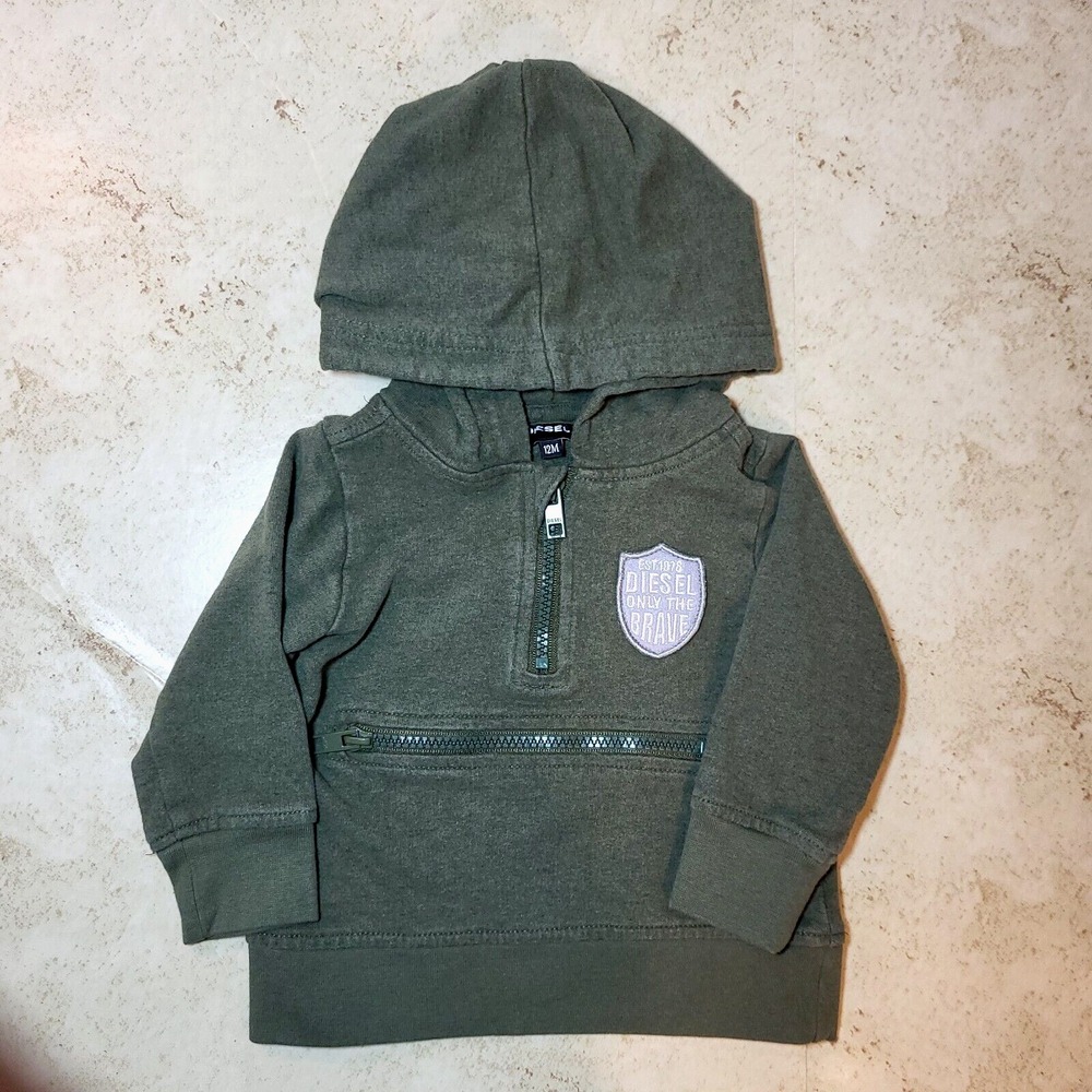 Diesel Olive Green Jogging Suit Logo 1/4 Zip Hooded‎ Zip Pocket Pull On Pant 12M